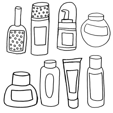 Vektör kadınlar için handdrawn kozmetik ile ayarlayın. Güzellik ve moda illüstrasyon.