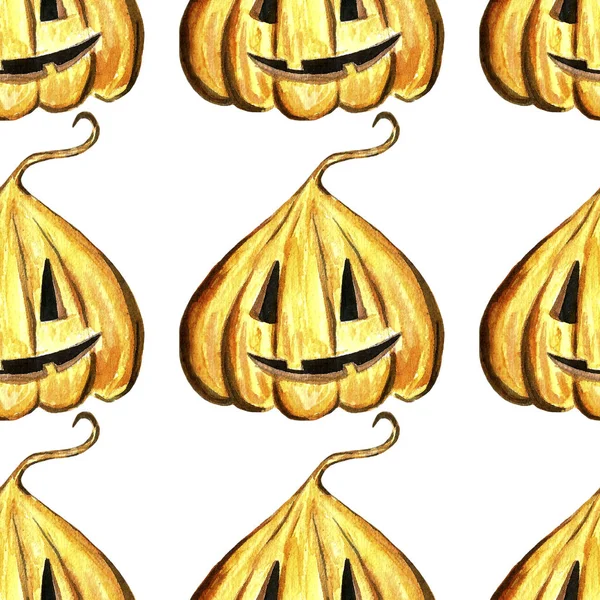 Halloween Kürbis Jack Muster, isolierte Objekt auf dem weißen Hintergrund, Aquarell handgezeichnete Illustration, Cartoon-Figur — Stockfoto