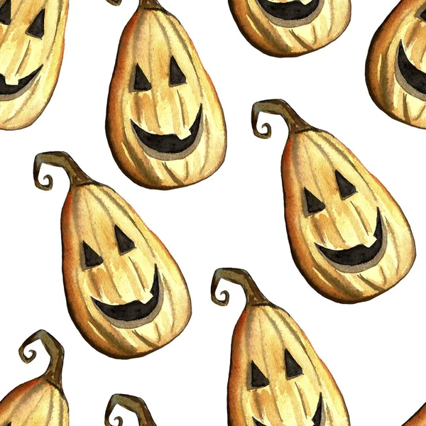 Halloween Kürbis Jack Muster, isolierte Objekt auf dem weißen Hintergrund, Aquarell handgezeichnete Illustration, Cartoon-Figur — Stockfoto