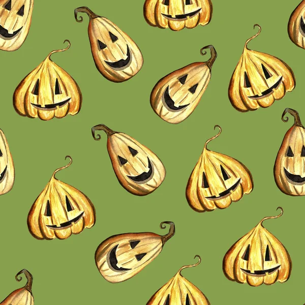 Halloween pumpkin Jack pattern, isolated object on the white background, watercolor hand drawn illustration, cartoon character — Stock Photo, Image