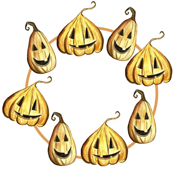 Halloween Kürbis Jack Rahmen, isoliertes Objekt auf weißem Hintergrund, Aquarell handgezeichnete Illustration, Cartoon-Figur — Stockfoto