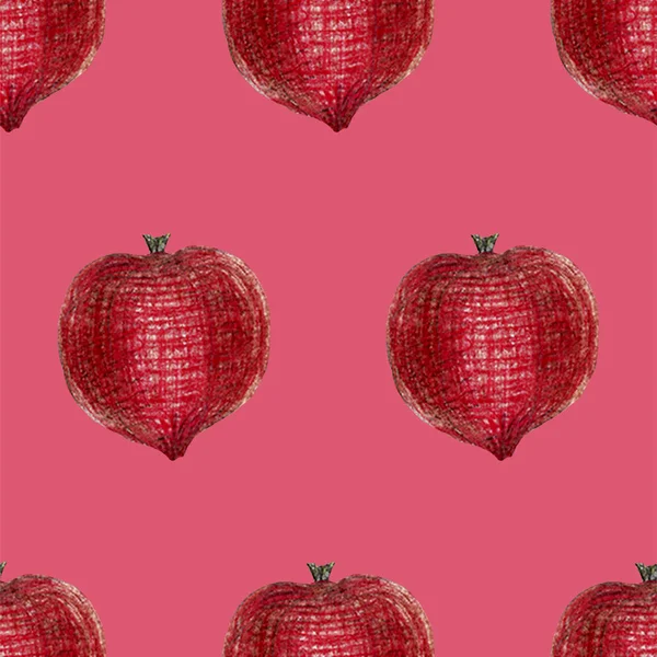 Padrão sem costura aquarela com maçãs vermelhas, bananas, peras, cerejas frutas brilhantes cheio isolado no fundo. Verão, colheita, suculento — Fotografia de Stock