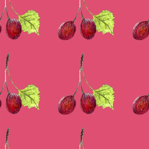 Акварельний безшовний візерунок з червоними яблуками, бананами, грушами, вишнями яскраві фрукти, повні ізольовані на фоні. Літо, урожай, соковитий — стокове фото