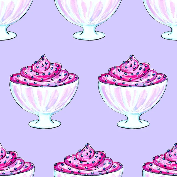 Паливо з аквареллю, пончик і десерт, ілюстрації літньої колекції їжі ізольовані на білому м'якому італійському фруктовому морозиві — стокове фото