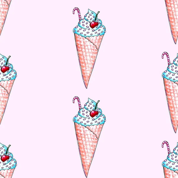 Set di gelati all'acquerello, ciambelle e dessert, illustrazioni alimentari della collezione estiva isolate su gelato bianco alla frutta — Foto Stock