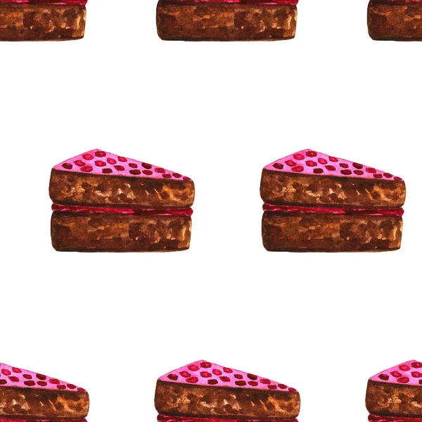 Set di dolci al cioccolato: ciambella, torta, biscotti, cupcake, woopie, maccheroni. Illustrazione acquerello disegnato a mano — Foto Stock