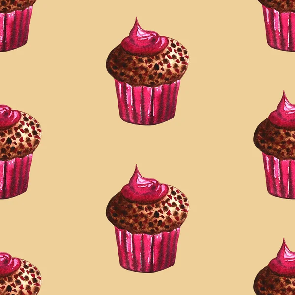 一组巧克力糖果:甜甜圈,蛋糕,饼干,蛋糕,毛皮派,金银花. 手绘水彩画 — 图库照片