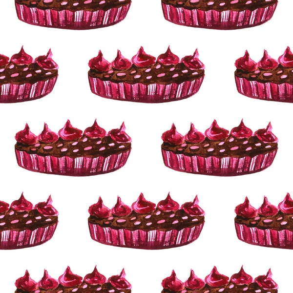 Uppsättning choklad godis: munk, kaka, kakor, cupcake, woopie paj, makaroner. Handritad akvarell illustration — Stockfoto