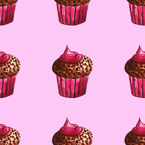 Ensemble de bonbons au chocolat : beignet, gâteau, biscuits, cupcake, tarte woopie, macarons. Illustration aquarelle dessinée à la main — Photo