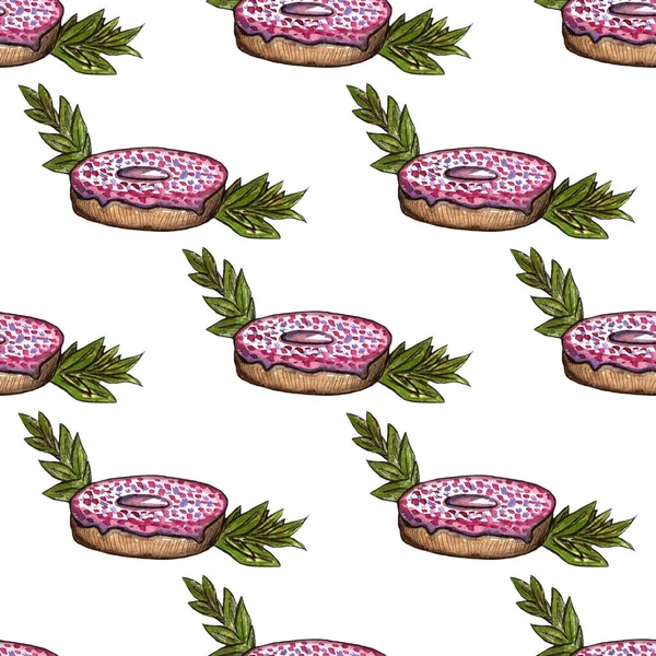 Conjunto de doces de chocolate: donut, bolo, biscoitos, cupcake, woopie pie, macarons. ilustração aquarela desenhada à mão — Fotografia de Stock