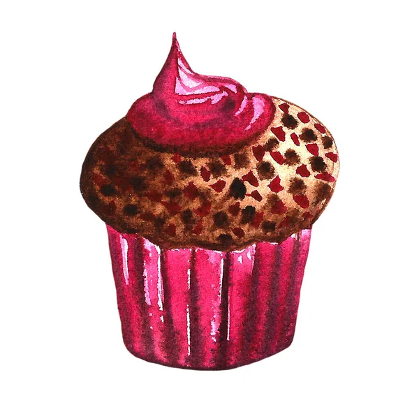 Σύνολο γλυκών σοκολάτας: ντόνατ, κέικ, μπισκότα, cupcake, woopie πίτα, μακαρόνια. Χειροποίητη ακουαρέλα — Φωτογραφία Αρχείου