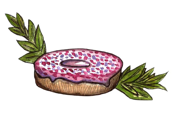 Schokoladenbonbons: Donut, Kuchen, Kekse, Cupcake, Woopie Pie, Macarons. handgezeichnete Aquarell-Illustration — Stockfoto