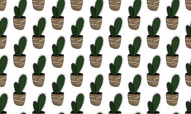 Elle çizilmiş kaktüslü pürüzsüz bir desen.