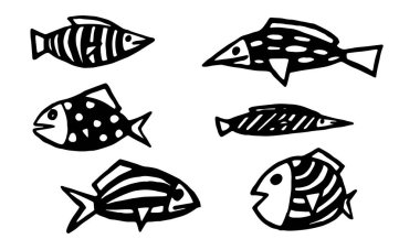 Balıkların el çizimi vektör çizimi koleksiyonu