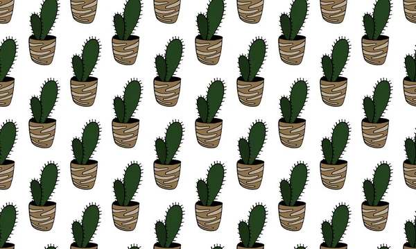 Patrón sin costura vectorial con cactus dibujado a mano — Archivo Imágenes Vectoriales