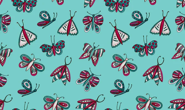 Padrão sem costura com borboletas desenhadas à mão — Fotografia de Stock