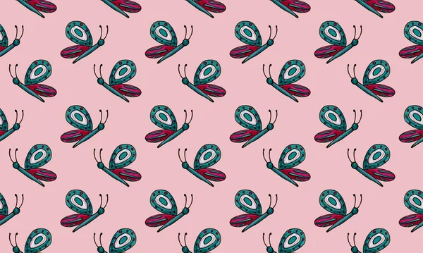 Seamless pattern with hand drawn butterflies