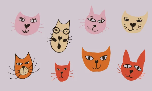 Illustrazione vettoriale disegnata a mano del volto del gatto — Vettoriale Stock