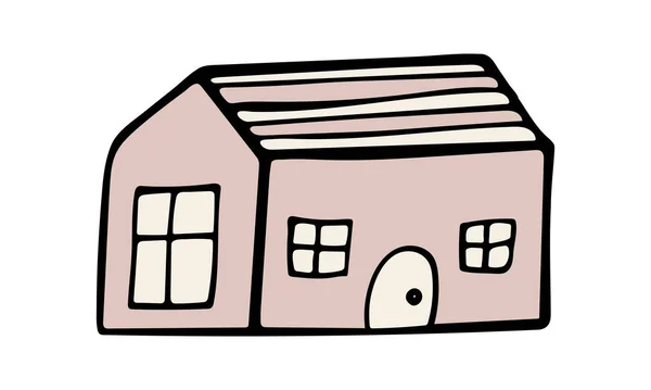 Doodle Desenhado Mão Ilustração Pequena Casa Aconchegante Desenho Simples Isolado — Vetor de Stock