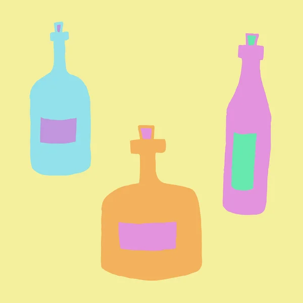 Ilustración Vectorial Dibujada Mano Botellas Colección Coloridos Frascos Vidrio Con — Vector de stock