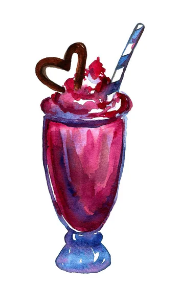 Illustration Shake Aux Baies Dessinée Main Cocktail Été Rafraîchissant Verre — Photo