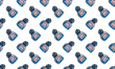 Elle çizilmiş parfüm şişeleriyle kusursuz desen.