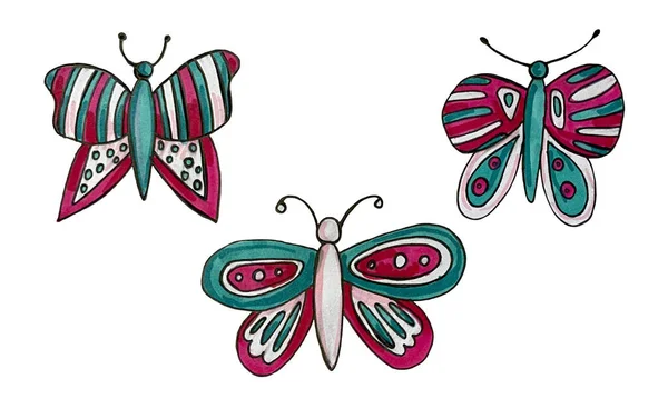 Colección dibujada a mano de mariposas — Foto de Stock