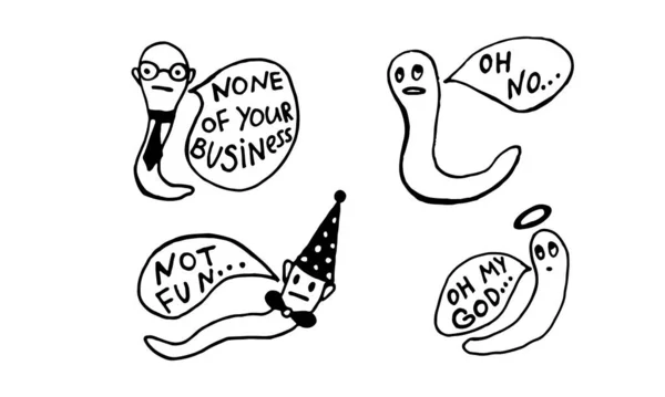 Coleção de vermes engraçados com bolha de fala —  Vetores de Stock