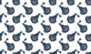 Elle çizilmiş parfüm şişeleriyle kusursuz desen.