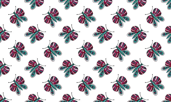 Patrón sin costuras con mariposas dibujadas a mano —  Fotos de Stock