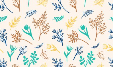 El çizimi, bitkilerle pürüzsüz vektör deseni