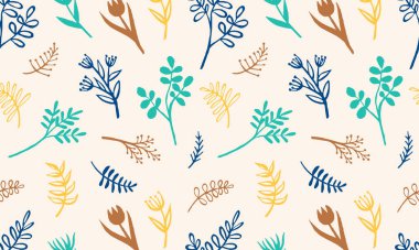 El çizimi, bitkilerle pürüzsüz vektör deseni