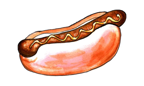 Hot dog, ilustrace jídla — Stock fotografie