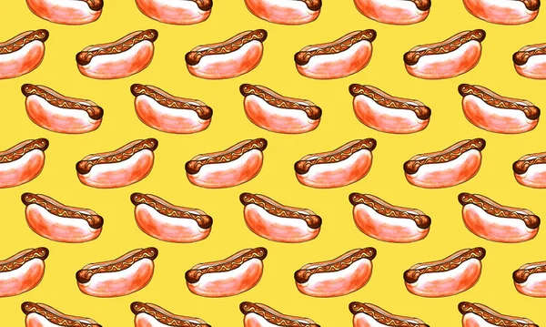 Hot dog, jídlo bezproblémové vzor — Stock fotografie
