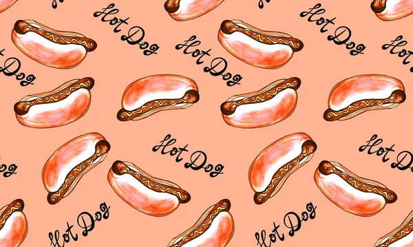 Hot dog, jídlo bezproblémové vzor — Stock fotografie