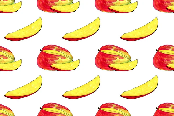 Hand Drawn Illustration Mango Seamless Pattern Fruit Drawing Organic Fruit — Stock Photo, Image