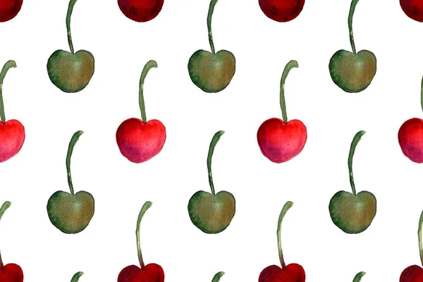 Χειροποίητη Απεικόνιση Κερασιών Απρόσκοπτη Μοτίβο Σχέδιο Από Μούρα Βιολογικά Φρούτα — Φωτογραφία Αρχείου