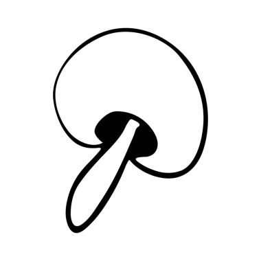 Şampiyon mantarının vektör karalama çizimi. El yapımı sağlıklı sebzeler beyaz arka planda izole edilmiş. Bahçede yetişen organik sebzeler..