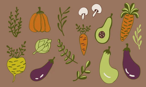Coleção de doodle vetorial de verduras — Vetor de Stock