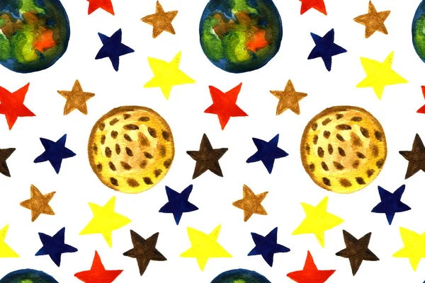 Watercolor illustration of celestial bodies