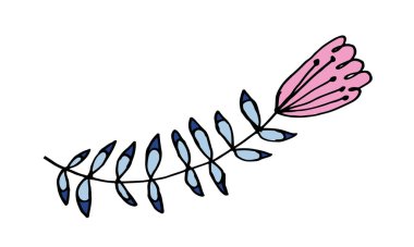 El çizimi çiçek çizimi. Beyaz arkaplanda izole edilmiş basit çiçek ögesi