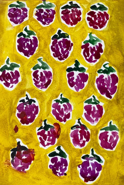 果物と水彩パターン — ストック写真