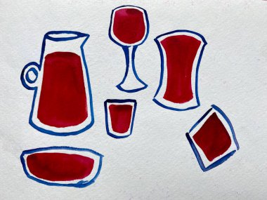 Çanak çömlek ögelerinin suluboya çizimi