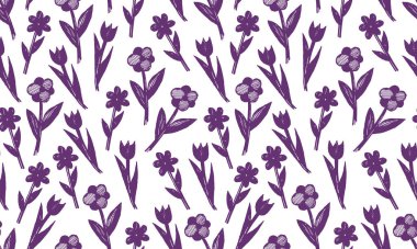 El çizimi, bitkilerle pürüzsüz vektör deseni