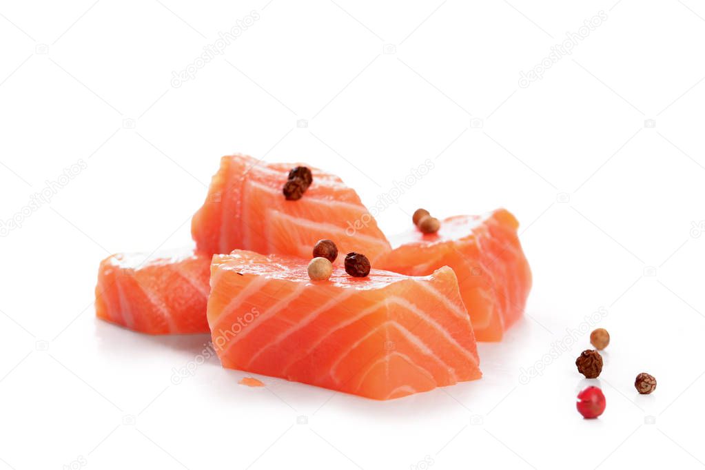 salmon slices isolated on white background