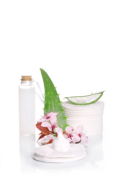 Folhas Aloe Vera Creme Isolado Fundo Branco Cosmético — Fotografia de Stock