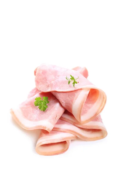 Schweineschinken Scheiben Isoliert Auf Weißem Hintergrund — Stockfoto