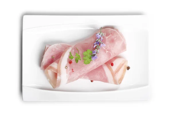Pork Ham Slices Isolated White Background — Stock Photo, Image