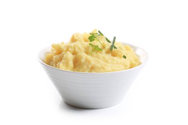 beyaz bir arka plan üzerinde patates püresi