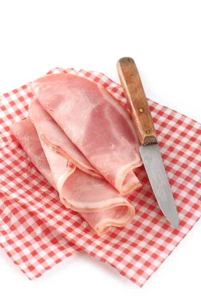 Schweineschinken Scheiben Isoliert Auf Weißem Hintergrund — Stockfoto